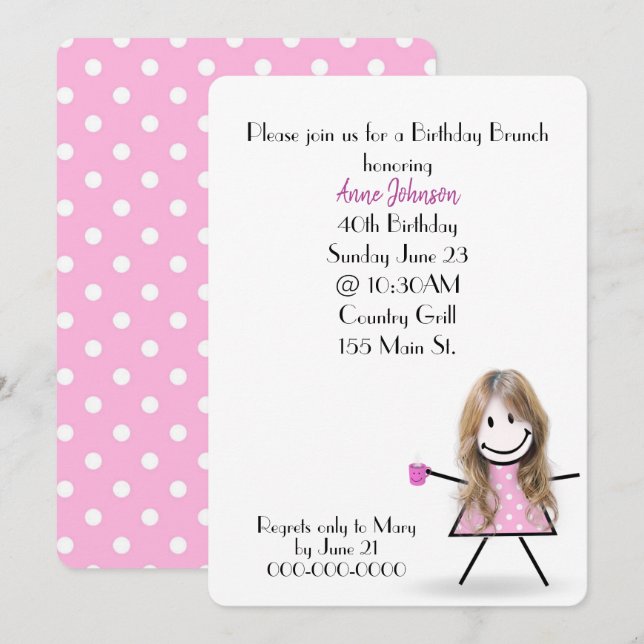 Invitation 40e anniversaire Brunch Stick Girl (Devant / Derrière)