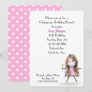 Invitation 40e anniversaire Champagne Brunch Stick Girl