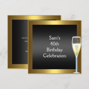 Invitation 40e anniversaire Champagne Gold Black