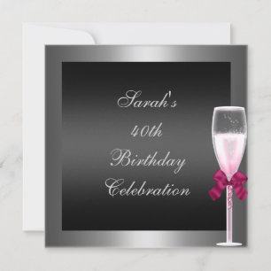 Invitation 40e Anniversaire Champagne Rose Argent Noir