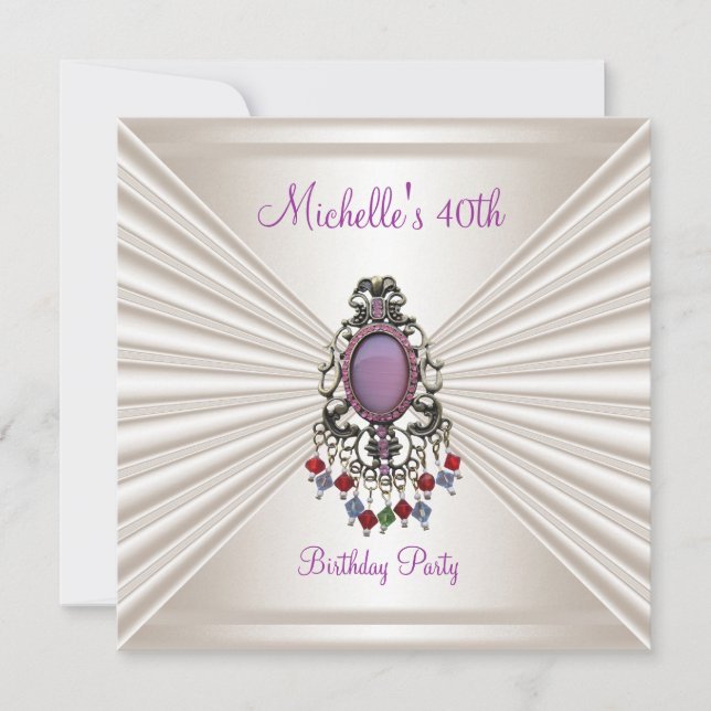 Invitation 40e Anniversaire Crème de Soie Mauve perle (Devant)