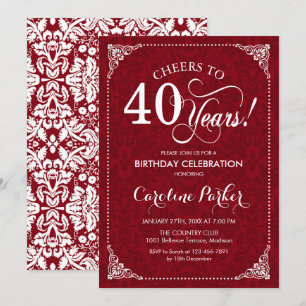 Invitation 40e anniversaire - Damas blanc rouge