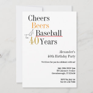 Invitation 40e Anniversaire de Baseball Salue Bières Mini Fêt