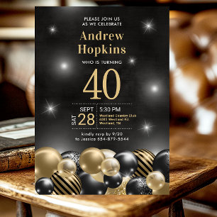 Invitation 40e Anniversaire de la fête Black Gold Ballons