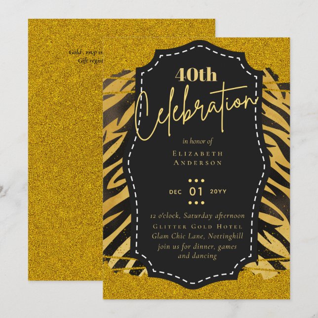 Invitation 40e anniversaire de la Parties scintillant Poster  (Devant / Derrière)