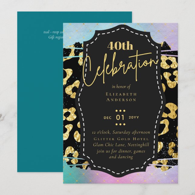Invitation 40e anniversaire de la Parties scintillant Poster  (Devant / Derrière)