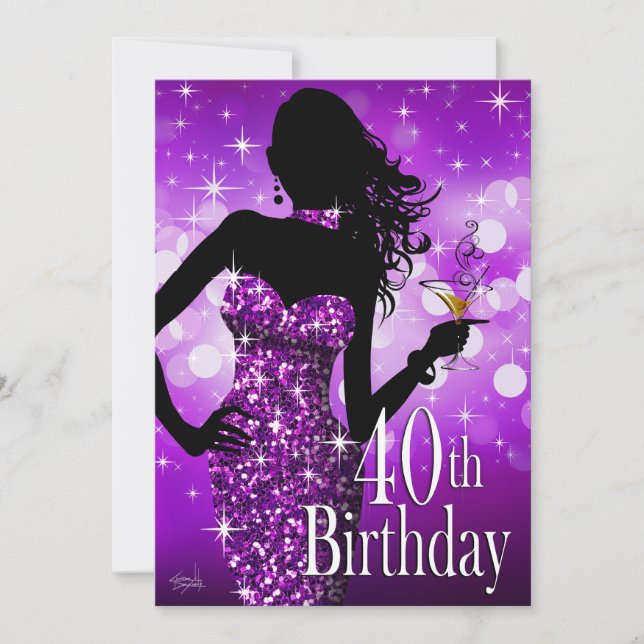 Invitation 40e anniversaire de l'étincelle de Bling| pourpre (Devant)