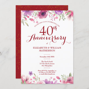 Invitation 40e anniversaire de l'Mariage de ruby Floral