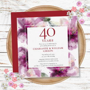 Invitation 40e anniversaire de mariage au rubis aquarelle flo
