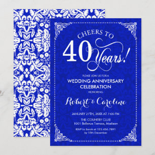 Invitation 40e anniversaire de mariage - Bleu de saphir blanc
