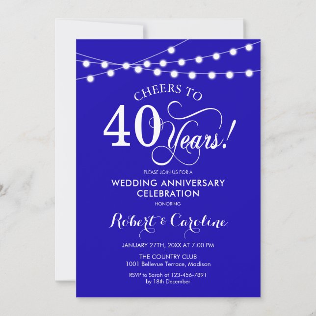 Invitation 40e anniversaire de mariage bleu royal (Devant)