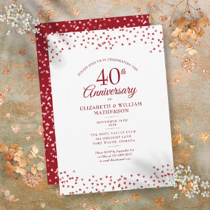 Invitation 40e Anniversaire de Mariage Cœurs de Rubis Confett