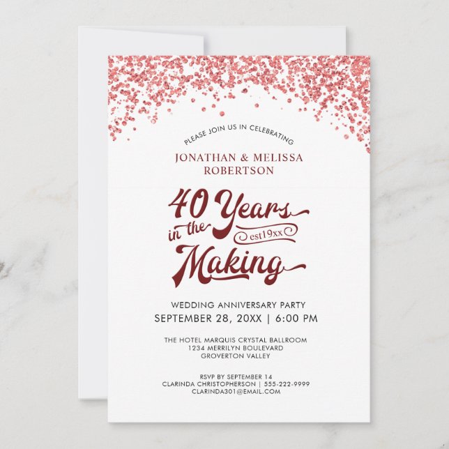 Invitation 40e anniversaire de mariage Confetti rubis (Devant)