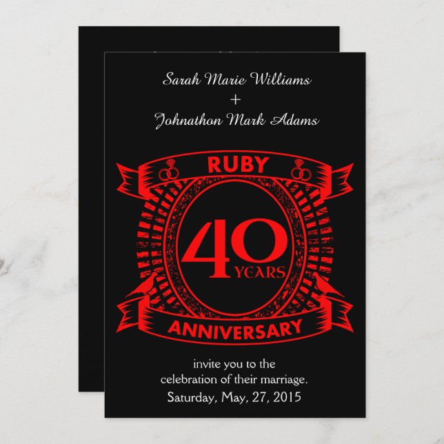 Invitation 40e anniversaire de mariage couronne de rubis (Devant / Derrière)