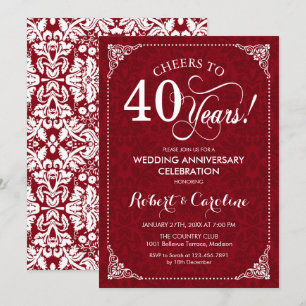 Invitation 40e anniversaire de mariage - Damask rouge blanc