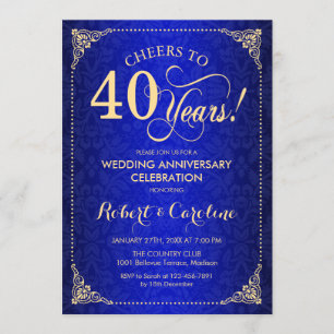 Invitation 40e anniversaire de mariage - Damassé bleu or