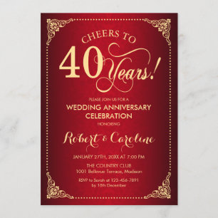 Invitation 40e anniversaire de mariage - Damassé or rouge