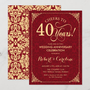 Invitation 40e anniversaire de mariage - Damassé or rouge rub
