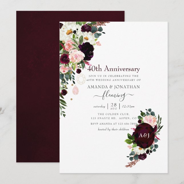 Invitation 40e anniversaire de mariage de rubis (Devant / Derrière)