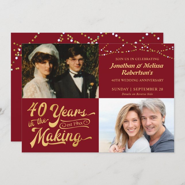 Invitation 40e anniversaire de mariage de Ruby, photos d'alor (Devant / Derrière)