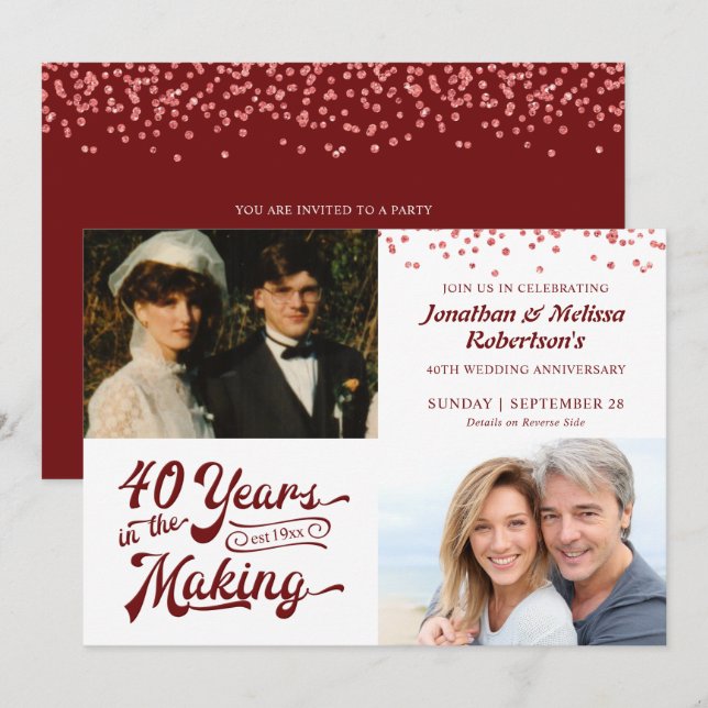 Invitation 40e anniversaire de mariage de Ruby, photos de l'é (Devant / Derrière)