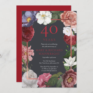 Invitation 40e anniversaire de Mariage Floral Rose Chic Ruby