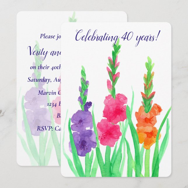 Invitation 40e anniversaire de mariage Gladiolus (Devant / Derrière)