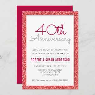 Invitation 40e anniversaire de Mariage Parties scintillant ro