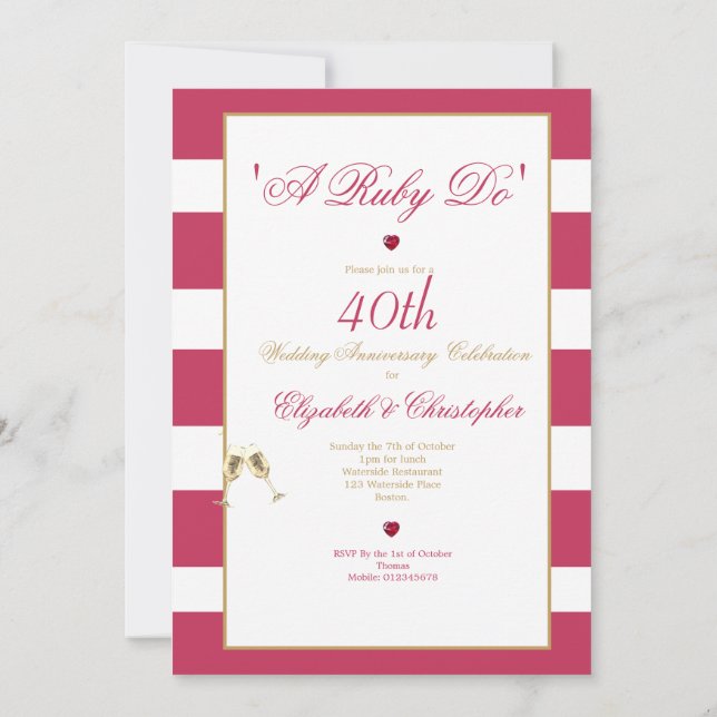 Invitation 40e anniversaire de mariage Rouge Élégant Un Ruby  (Dos)