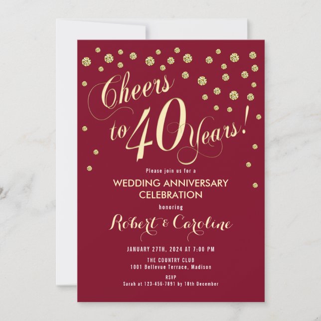 Invitation 40e anniversaire de mariage - Rouge & O (Devant)