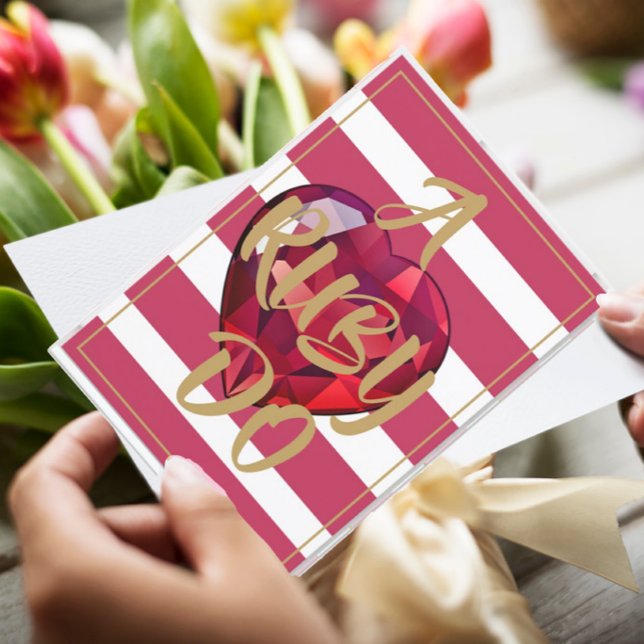 Invitation 40e Anniversaire de Mariage Rouge Rayé Élégant (Créateur téléchargé)