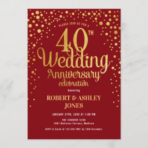 Invitation 40e anniversaire de mariage - Rouge rubis & Or