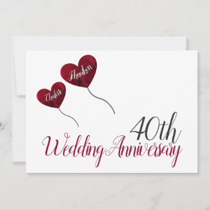 Invitation 40e anniversaire de mariage rubis ballon coeur rou