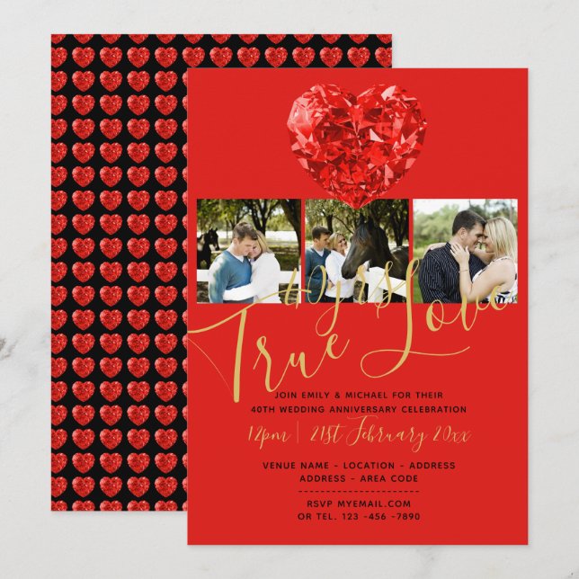 Invitation 40e ANNIVERSAIRE DE MARIAGE RUBIS CARTON D'INVITAT (Devant / Derrière)