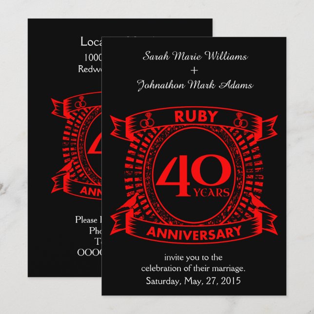 Invitation 40e anniversaire de mariage rubis couronne (Devant / Derrière)