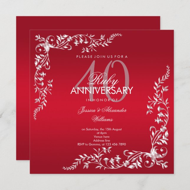 Invitation 40e anniversaire de mariage Rubis Decoration (Devant / Derrière)