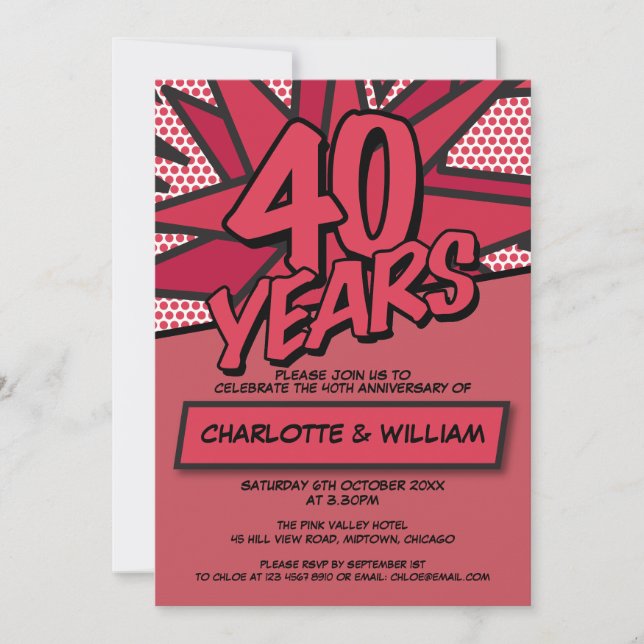 Invitation 40e anniversaire de mariage rubis Modern Fun (Devant)