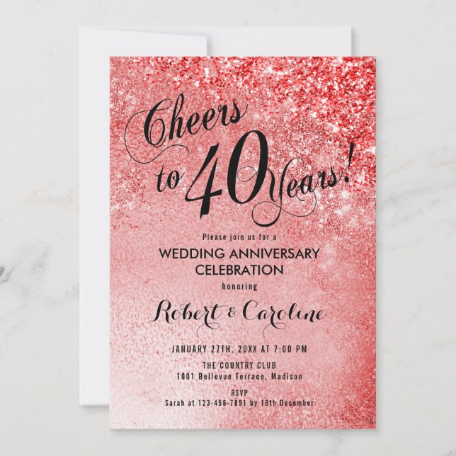 Invitation 40e anniversaire de mariage Rubis Rouge (Devant)