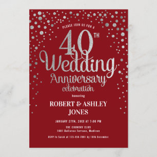 Invitation 40e anniversaire de mariage - Rubis Rouge & Argent