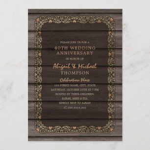 Invitation 40e anniversaire de Mariage Rustic Wood Country Pa