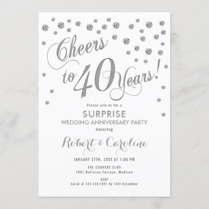 Invitation 40e anniversaire de Mariage surprise - Blanc et ar