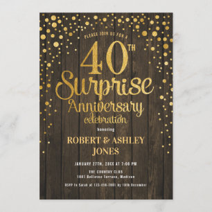 Invitation 40e anniversaire de Mariage surprise - Bois et or