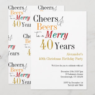 Invitation 40e anniversaire de Noël Cheers and Beers Joyeux