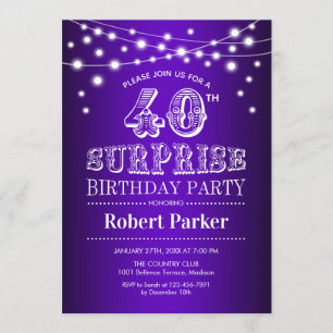 Invitation 40e anniversaire de surprise - blanc pourpre