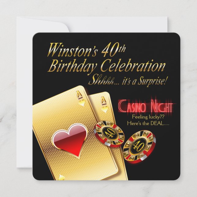 Invitation 40e anniversaire de Winston Vegas Casino Night Par (Devant)