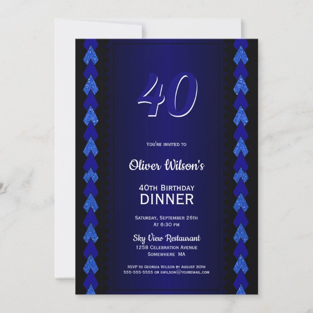 Invitation 40e anniversaire Dîner Noir et Bleu (Devant)