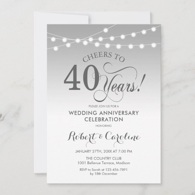 Invitation 40e anniversaire du Mariage - Blanc argenté (Devant)