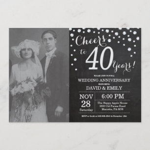 Invitation 40e anniversaire du Mariage Chalkboard noir argent