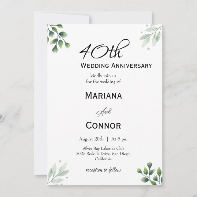 Invitation 40e anniversaire du Mariage de la Feuille verte (Devant)