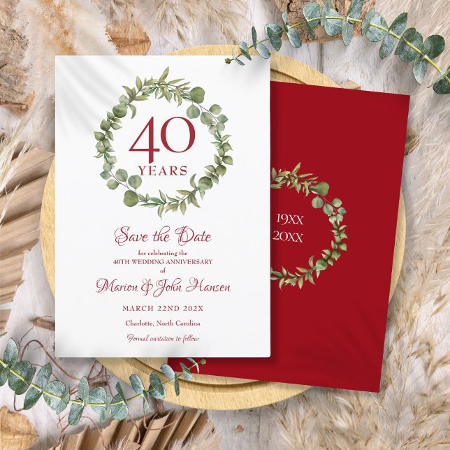 Invitation 40e anniversaire du Mariage de verdure Sauvez la d (Greenery 40th Wedding Anniversary Save the Date Invitation)